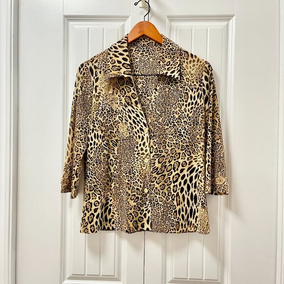 Vintage Leopard Print Collared Button-Up Blouse - M - Picture 1 of 16